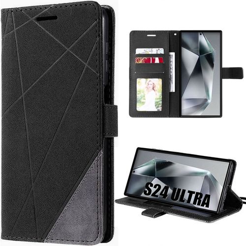 Coque Pour Samsung Galaxy S24 Ultra, Anti-Rayures Cuir Synthétique Elégant Noir - E.F.Connection