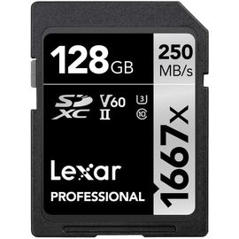 Professional 1667x SD Card 128GB, SDXC UHS-II Memory Card, Up to 250MB/s Reading, Class 10, U3, V60, SD for Professional Photographer, Videographer, Enthusiast (LSD128CB1667)