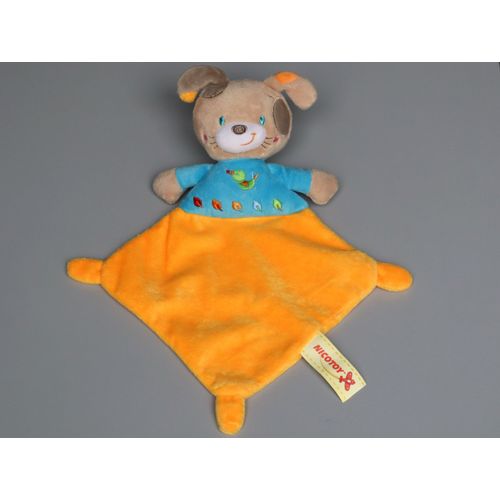 Doudou chien plat bleu orange Nicotoy