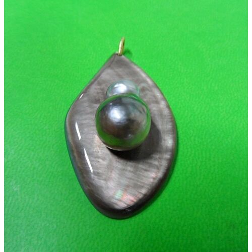 Bijoux Pendentif Veritable Perle Baroque Paon Authentique Tahiti Nacre Vintage