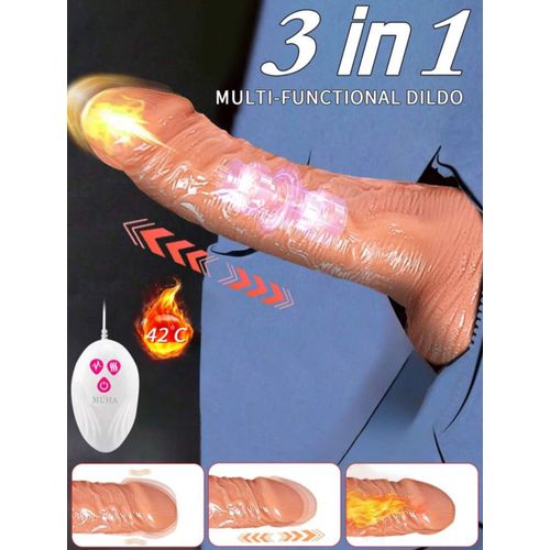 Gros Gode Chauffant Vibrant 3 En 1 Faux Pénis Homme Réaliste Télescopique 20cm