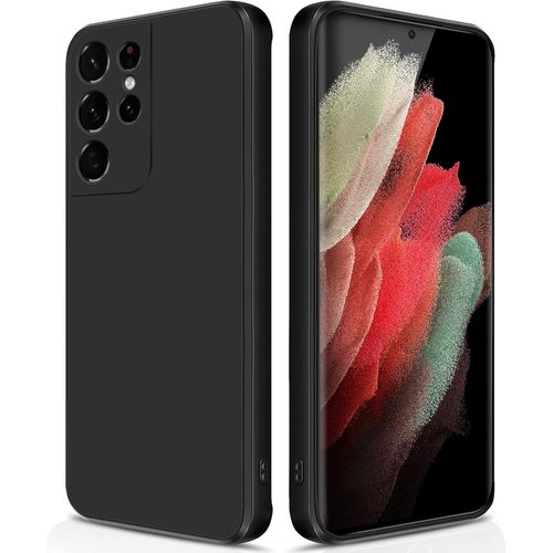 Coque Pour Samsung Galaxy S21 Ultra Case En Silicone, Antichoc Etui Housse Ultra-Mince Avec Couche Intérieure En Fibre Et Protection Pour Caméra, Noir