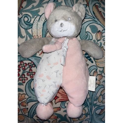 Doudou Ours Blanc Rose Mustela Peluche Oursonne Musti Fleurs Jouet Bébé 