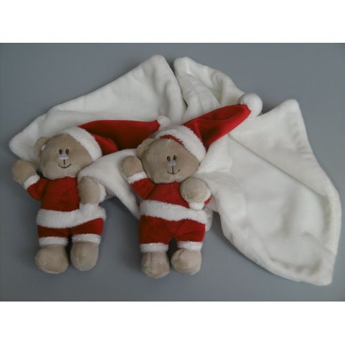 Doudou Ours Père Noël Rouge Mouchoir Blanc Lot De 2 Kimbaloo