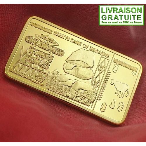 Zimbabwe One Hundred Trillion Dollars - Lingot Commémoratif Plaqué Or