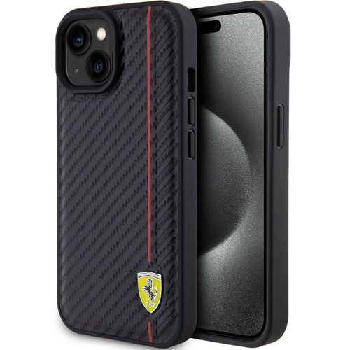 Coque Ferrari Aspect Carbone Noir Liseret Rouge Phone 15