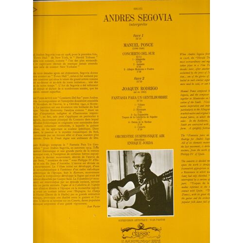 Andres Segovia Interprète Manuel Ponce , Concerto Del Sur.../ 33 Tours