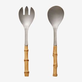 Couverts À Salade En Inox Et Manche En Bambou 2 Pièces Visola Gris Chromé