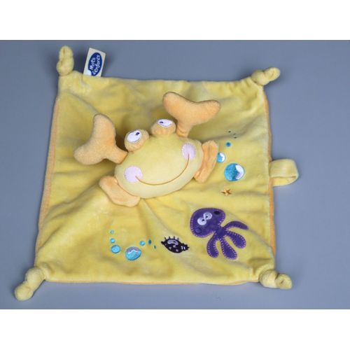 Doudou Crabe Plat Jaune Violet Mots D'enfants