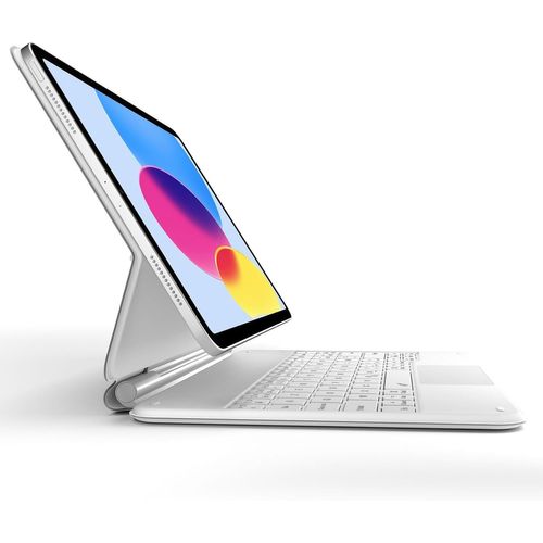 Clavier Pour Ipad (A16) 11Ème Génération 11"" 2025/10Ème Génération 10.9\U201D 2022, Avec Pavé Tactile Magnétique Rétroéclairé Rechargeable Clavier Sans Fil Français Azerty - Blanc