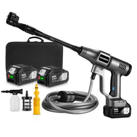 Nettoyeur Haute Pression Portable Nettoyeur Haute Pression 6-en-1 Sans Fil - Pistolet De Lavage - 300W - Avec 2 Batteries(21 V 1500mAh) - 50bar - Noir - Bricolage Nettoyeur Hydrojet