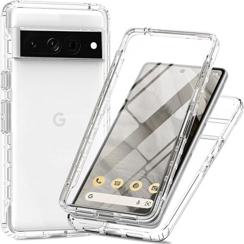 CAUC-Coque pour Google Pixel 8 5G,Antichoc Housse avec Protection écran,360 Degrés Téléphone Etui Double Face Bumper Transparent Case Portable Intégrale Coque,Transparent