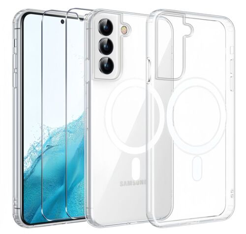 Coque Magnétique Pour Samsung Galaxy S22 5g+ 2 Vitre Verres Trempés,Compatible Avec Magsafe Transparent -Hqselection®
