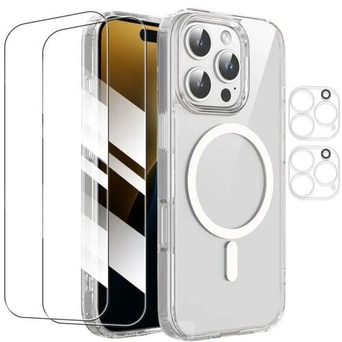 Coque Magnétique pour iPhone 16 Pro Max 6,9 Pouces + 2 Verres Trempés + 2 Caméra Protecteur,Compatible Avec MagSafe Transparent- HQSELECTION®