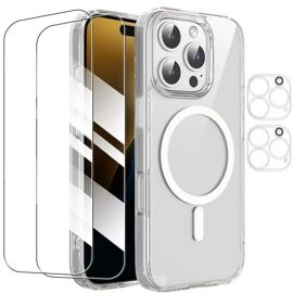 Coque Magnétique pour iPhone 16 Pro Max 6,9 Pouces + 2 Verres Trempés + 2 Caméra Protecteur,Compatible Avec MagSafe Transparent- HQSELECTION®