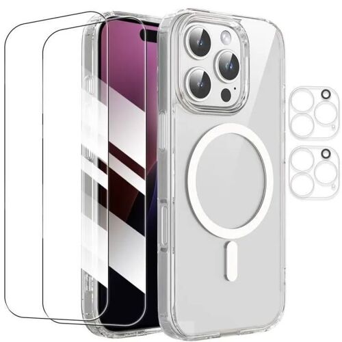 Coque Magnétique iPhone 16 Pro 6,3 Pouces + 2 Verres Trempés+ 2 Caméra Protecteur,Compatible Avec MagSafe Transparent - HQSELECTION®