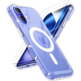 Coque Magnétique Pour Iphone 16 6,1 Pouces + 2 Vitre Verres Trempés ,Compatible Avec Magsafe Transparent - Hqselection®