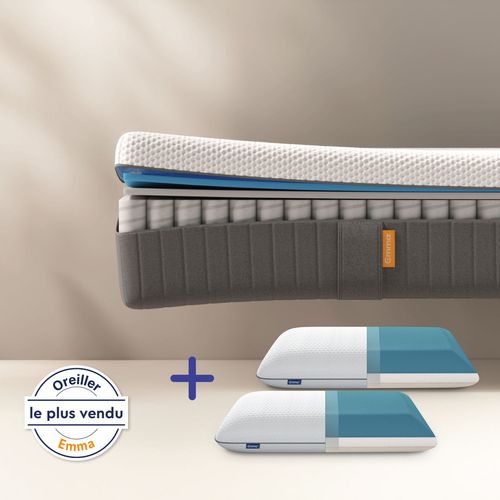 EMMA | Matelas Pack Original II 160x200 cm + Oreillers Original | Ressorts + Mousse à Mémoire de Forme | Confort Optimal | 5 Couches