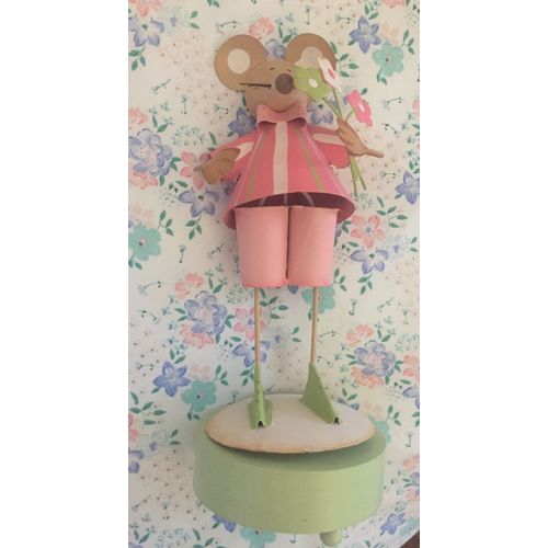 Boite À Musique Domiva Souris Rose Et Verte En Métal 