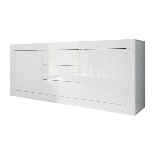 BUFFET BASICO 2 PORTES 3 TIROIRS BLANC LAQUE BRILLANT - L210XP42XH85,8 CM