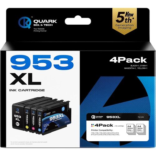 Lot de 4 cartouches d'encre 953XL 953XL de rechange pour HP Officejet Pro 7720 7730 7740 8210 8216 8218 8710 8720 8725 8730 8740 (noir,cyan,magenta,jaune)