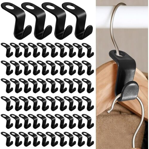 KALANKA-62 Pièces Crochet de Connexion de Cintre, Mini Cintres en Cascade Organisateur pour la Penderie Super pour Un Gain de Place dans Son Dressing (Noir)