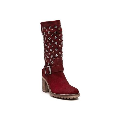 Ann Tuil - Bottes De Luxe En Cuir Nubuck Rouge Foncé Bordeaux Esprit Rock À Moitié Prix - 38