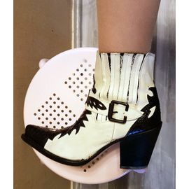 Sancho - Boots Bottines Santiags Blanc Dirty & Noir + 1 Paire DEscarpins Roses Offerte - 38