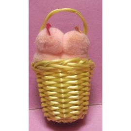 Figurines Peluches Couple Poussins Poule Et Coq Dans Leur Panier