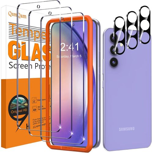 CAUC-3 Pièces Verre Trempé pour Samsung Galaxy A54 5G et 3 Pièces Caméra Arrière Protecteur, Film Protection écran, 9H Dureté, Anti Rayures, Vitre Protection pour Samsung A54 5G