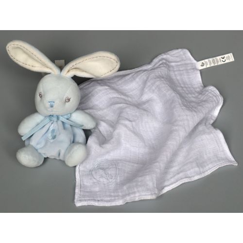 Doudou Lapin Bleu Mouchoir Lange Blanc Kaloo