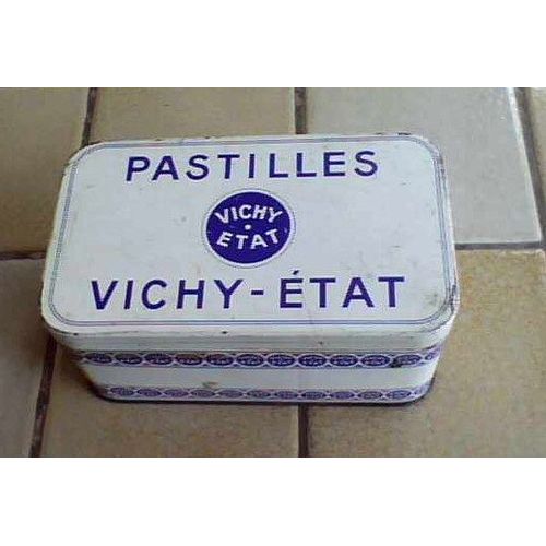 Vichy État Pastilles - Boîte En Métal De 430gr - Années 1950 - Marque Du Fabricant En Relief "Compagnie Fermière De L'établissement Thermal De Vichy 24 Bd Des Capucines Paris Et Vichy