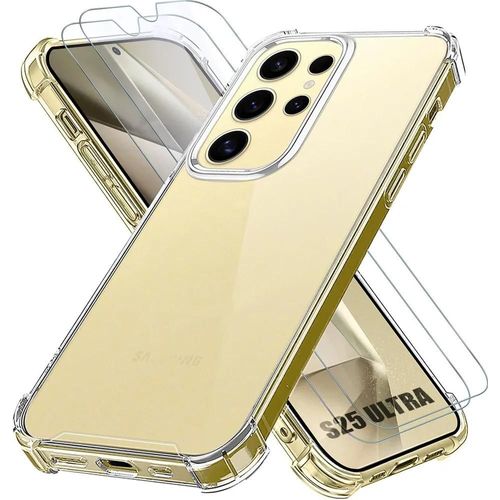 Coque pour Samsung Galaxy S25 Ultra - Protection Silicone Antichoc Transparent + 2 Verres Trempés - E.F.Connection