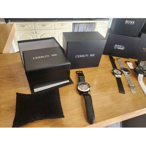 Montre Cerruti 1881 - Cadran Argent Et Bouton Or - Bracelet Cuir Noir