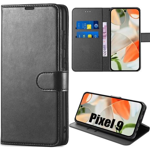 Coque pour Google Pixel 9 - Coque Portefeuille Anti-Rayures Synthécuir Noir - E.F.Connection