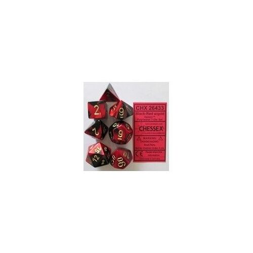 Lot De 7 Dés Chessex - Gemini Black-Red W/Gold Chx26433