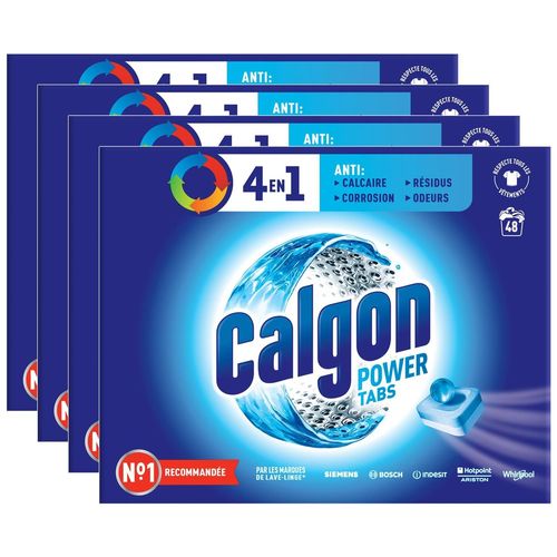 CALGON Lot de 4 Pastilles Anticalcaire Nettoyant pour Lave-linge 4 en 1 - 48 tablettes