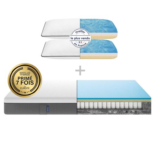 EMMA | Pack Matelas Hybride 140x190 cm + Oreillers | MEILLEUR CHOIX Emma | Mémoire de forme+Ressorts | Dos Apaisé | Confort Optimal