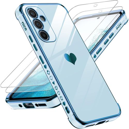 Sskal-Coque Pour Samsung Galaxy A54 5g Avec 2 Verre Trempé,Etui Silicone Anti-Rayures,Housse De Protection Souple Tpu,Coque Antichoc Mince Pour Samsung Galaxy A 54 5g-Bleu