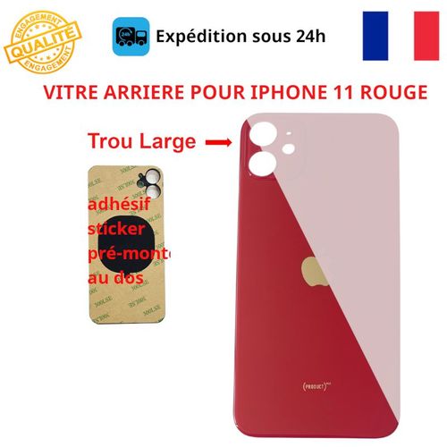 Vitre Arriere Compatible Iphone 11 Rouge Adhesif Gros Trou