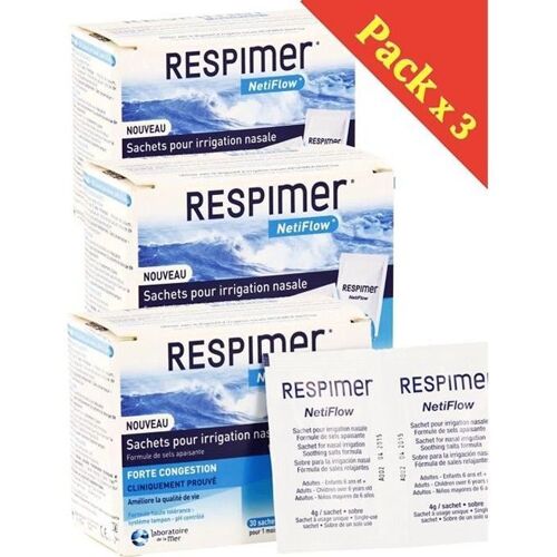 Respimer Netiflow Recharges Sachets Pour Irrigation Nasale - Lot De 3 Boites De 30 Sachets 