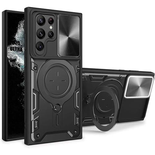 Coque pour Samsung Galaxy S25 Ultra, Antichoc avec Support Magnétique et Protection Caméra Coulissante - Noir - E.F.Connection