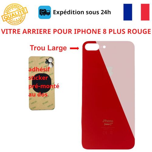 Vitre Arriere Compatible Iphone 8 Plus Rouge Adhesif Gros Trou
