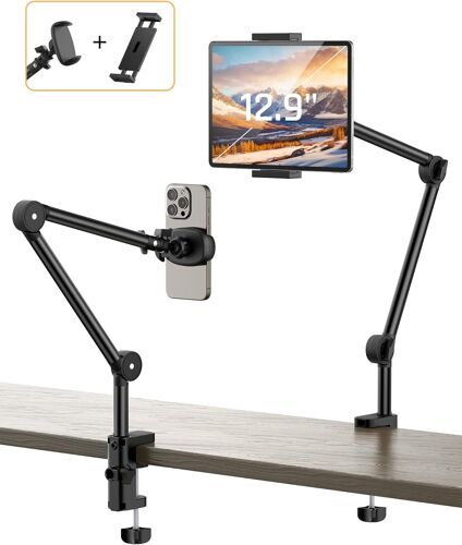 Tablet Stand For Bed, Adjustable 360° Rotatable Phone Holder With Stable Arm, Tablet Stand With 2 Clips For Iphone Samsung Htc Sony Smartphone Series/Ipad/Nintendo Switch/Kindle