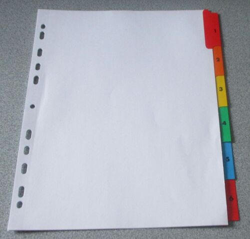 Jeu D'intercalaires Numériques Perforés 6 Positions Format A4 Maxi - Carton Blanc Avec Index De Couleurs Plastifiés