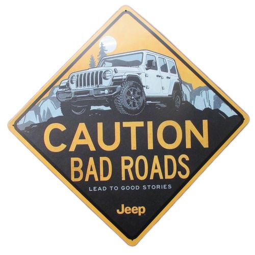 Plaque Caution Bad Road Losange 42x42cm Cm Tole Fan Jeep 4x4