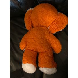 Peluche Vintage Éléphant Orange Et Blanc Yeux Vert Vintage 30cm