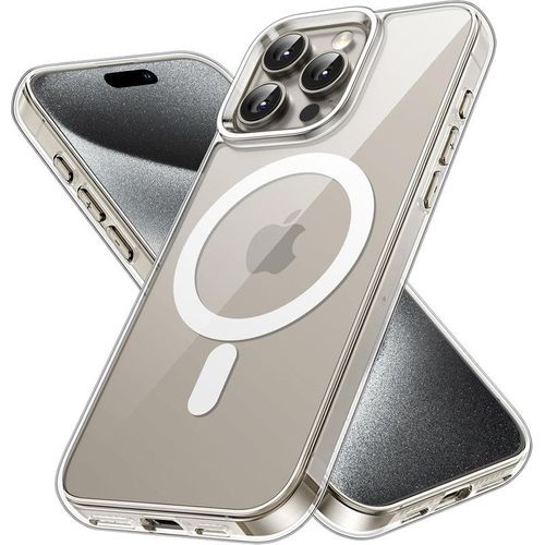 HQSELECTION® Coque Magnétique pour iPhone 15 PRO MAX 6,7 Pouces, Compatible avec MagSafe, Dos Anti Rayures, Transparent