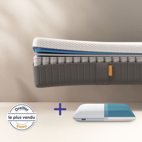 EMMA | Matelas Pack Original II 90x190 cm + Oreiller Original | Ressorts + Mousse à Mémoire de Forme | Confort Optimal | 5 Couches