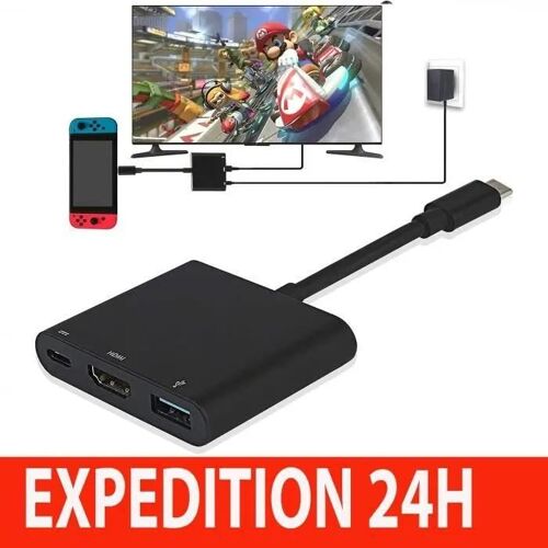 Adaptateur HDMI 4K 1080 pour Switch, 3 en 1 Multiport USB 3.0 PD Chargeur TV Dock, USB Type C Convertisseur Câble pour Switch/Série